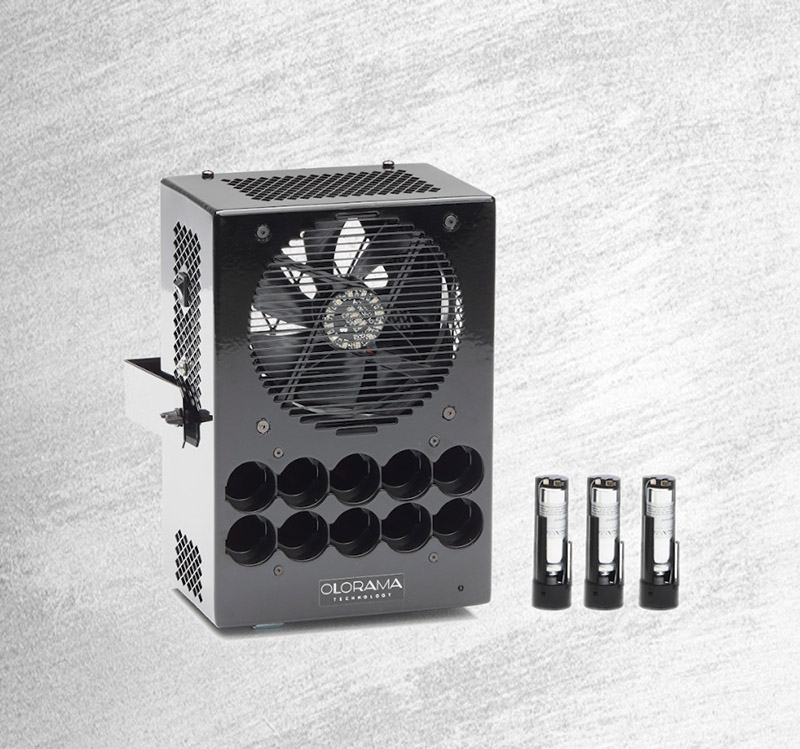 A photo of Olorama's device with three scent vials