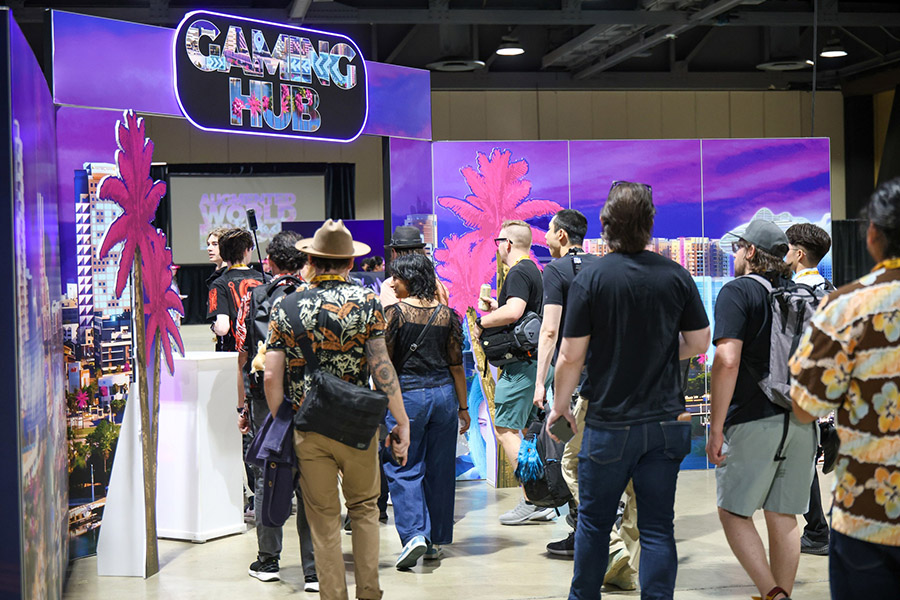 Attendees at the Augmented World Expo at the Gaming Hub