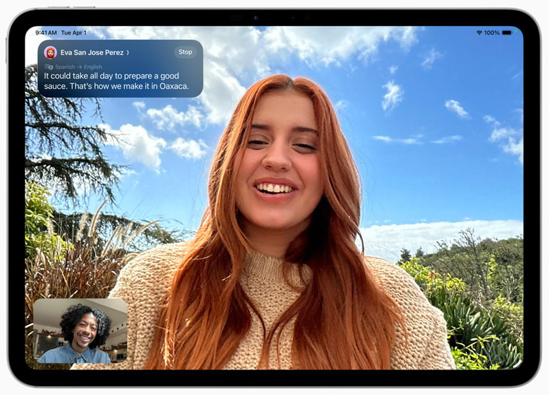 A woman and a man enjoying live translation via Apple's Facetime